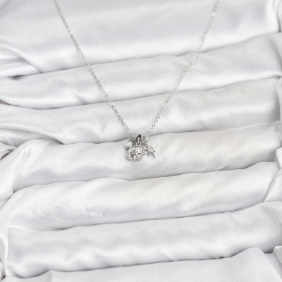 Pirinç Gümüş Renk Minimal Charmlı Kadın Kolye