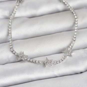 Pirinç Gümüş Renk Minimal Yıldız Model Zirkon Taşlı Su Yolu Kadın Bileklik