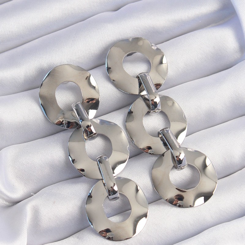 Pirinç Gümüş Renk Oval Ayna Model Sallantılı Küpe