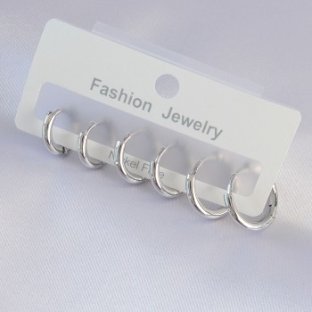 Pirinç Gümüş Renk Oval Küpe Seti