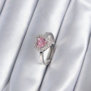 Pirinç Gümüş Renk Pembe Zirkon Taşlı Charm Model Kadın Yüzük