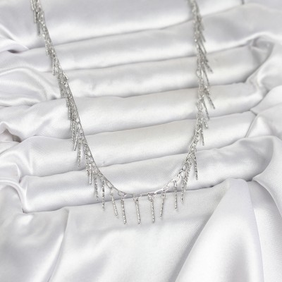 Pirinç Gümüş Renk Saçaklı Model Kadın Kolye