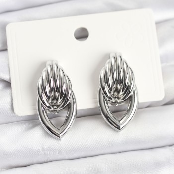 Pirinç Gümüş Renk Sarmal Damla Model Vintage Kadın Küpe