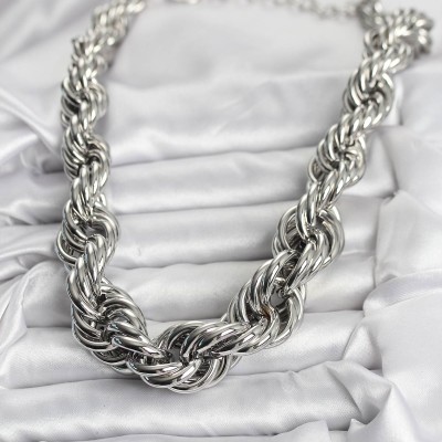 Pirinç Gümüş Renk Sarmal Halat Model Kadın Kolye