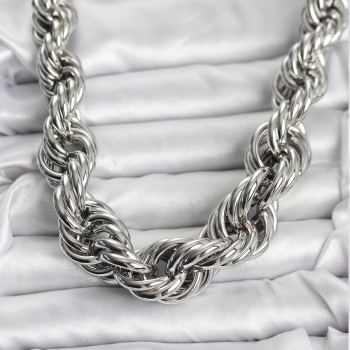 Pirinç Gümüş Renk Sarmal Halat Model Kadın Kolye