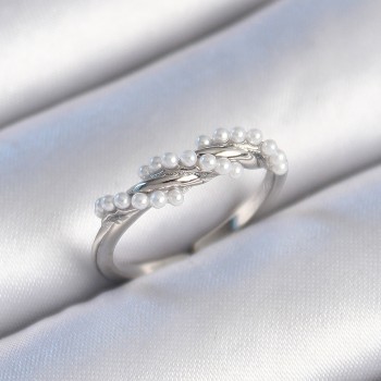 Pirinç Gümüş Renk Sarmal İnci Model Kadın Yüzük