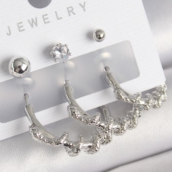 Pirinç Gümüş Renk Sarmal Yılan Halka Model Zirkon Taşlı Topçuk Detay Kadın Küpe Seti