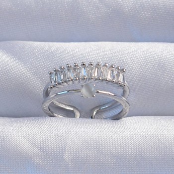 Pirinç Gümüş Renk Sedefli Zirkon Taşlı Su Yolu Model 2li Görünüm Ayarlanabilir Yüzük