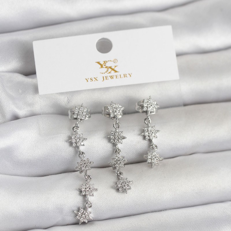 Pirinç Gümüş Renk Sıralı Kutup Yıldızı Model 3'lü Kadın Küpe