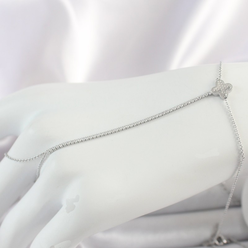 Pirinç Gümüş Renk Su Yolu Zirkon Taşlı İşlemeli Yonca Model Kadın Şahmeran