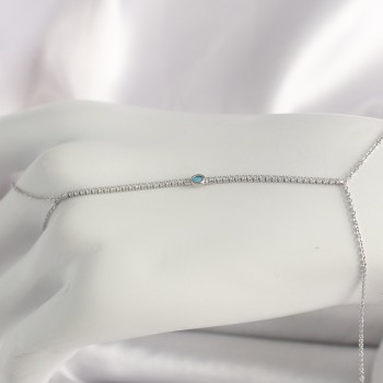 Pirinç Gümüş Renk Su Yolu Zirkon Taşlı Mavi Taş Detaylı Kadın Şahmeran