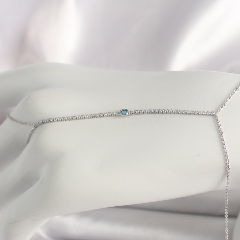 Pirinç Gümüş Renk Su Yolu Zirkon Taşlı Mavi Taş Detaylı Kadın Şahmeran