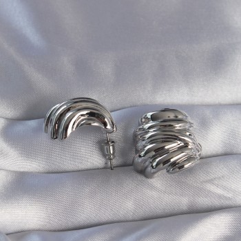 Pirinç Gümüş Renk Tırtıklı Bombe Model Küpe