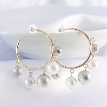 Pirinç Gümüş Renk Topçuk Model Gold Renk Halka Küpe