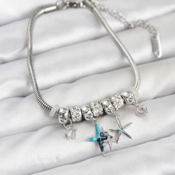 Pirinç Gümüş Renk Yıldız Model Charmlı Kadın Bileklik