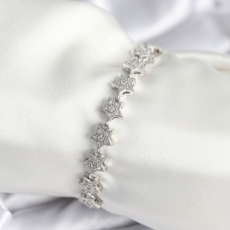 Pirinç Gümüş Renk Yıldız Model Kadın Bileklik