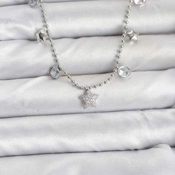 Pirinç Gümüş Renk Yıldız Model Kadın Kolye