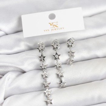 Pirinç Gümüş Renk Yıldız Model YSX Trio Küpe Seti