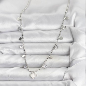 Pirinç Gümüş Renk Yonca Model Kadın Kolye