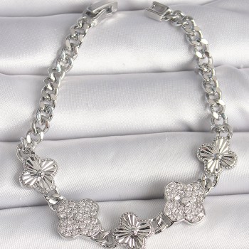 Pirinç Gümüş Renk Zincir Yonca Model Kadın Bileklik