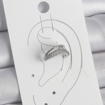 Pirinç Gümüş Renk Zirkon Taşlı 3'Lü Sıralı Kadın Kıkırdak Küpe