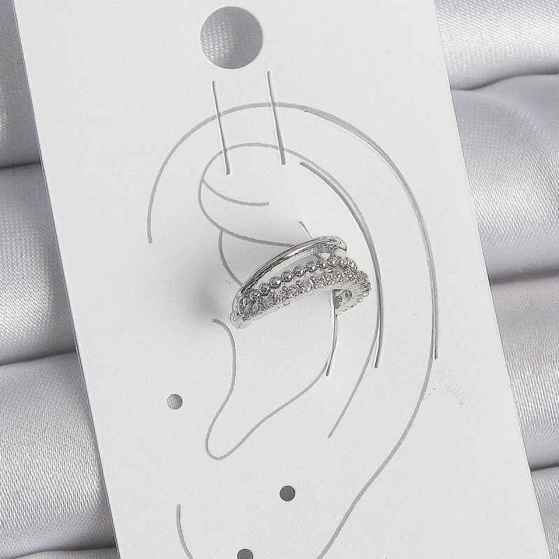 Pirinç Gümüş Renk Zirkon Taşlı 3'Lü Sıralı Kadın Kıkırdak Küpe