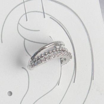 Pirinç Gümüş Renk Zirkon Taşlı 3'Lü Sıralı Kadın Kıkırdak Küpe