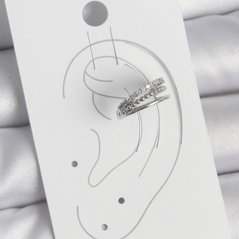 Pirinç Gümüş Renk Zirkon Taşlı 3'Lü Sıralı Model Kadın Kıkırdak Küpe