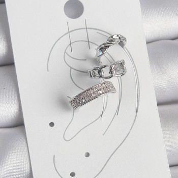 Pirinç Gümüş Renk Zirkon Taşlı 3'Lü Zincir Sarmal Model Kadın Kıkırdak Küpe