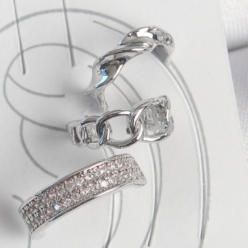 Pirinç Gümüş Renk Zirkon Taşlı 3'Lü Zincir Sarmal Model Kadın Kıkırdak Küpe