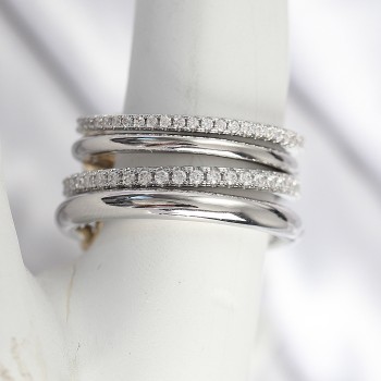 Pirinç Gümüş Renk Zirkon Taşlı 4'Lü Kadın Yüzük