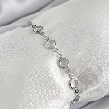 Pirinç Gümüş Renk Zirkon Taşlı Bileklik