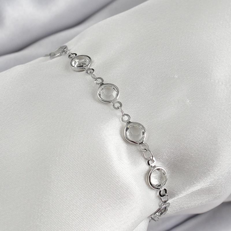 Pirinç Gümüş Renk Zirkon Taşlı Bileklik