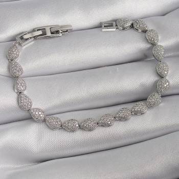 Pirinç Gümüş Renk Zirkon Taşlı Damla Model VIP Seri Kadın Bileklik