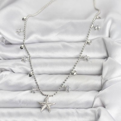 Pirinç Gümüş Renk Zirkon Taşlı Deniz Yıldızı Model Kadın Kolye