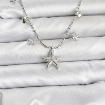 Pirinç Gümüş Renk Zirkon Taşlı Deniz Yıldızı Model Kadın Kolye