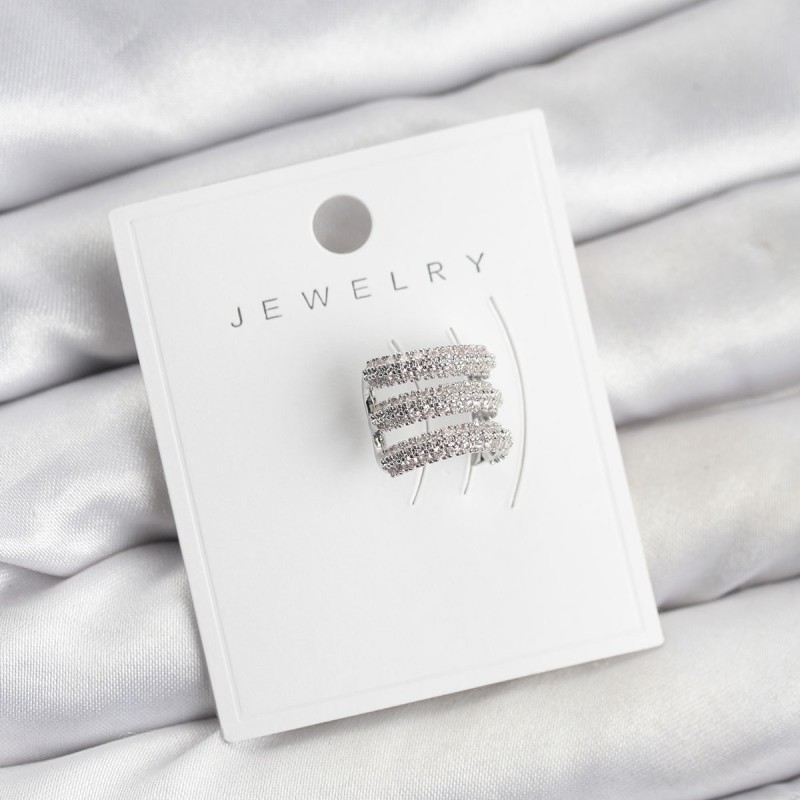 Pirinç Gümüş Renk Zirkon Taşlı Earcuff Kıkırdak Küpe