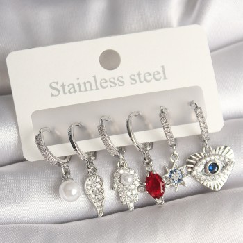 Pirinç Gümüş Renk Zirkon Taşlı Fatma Ana El Figür Kadın Küpe Seti