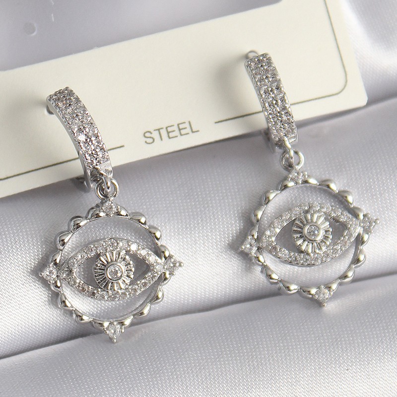 Pirinç Gümüş Renk Zirkon Taşlı Göz Model Kadın Küpe