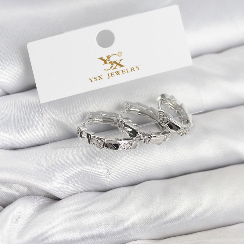 Pirinç Gümüş Renk Zirkon Taşlı Halka Yılan Model YSX Trio Küpe Seti