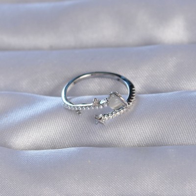 Pirinç Gümüş Renk Zirkon Taşlı İncili Satürn Model Ayarlanabilir Yüzük