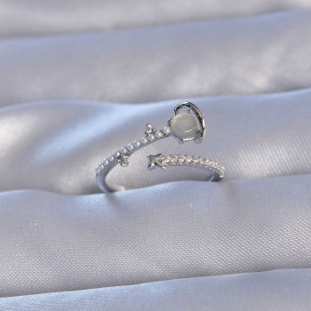 Pirinç Gümüş Renk Zirkon Taşlı İncili Satürn Model Ayarlanabilir Yüzük