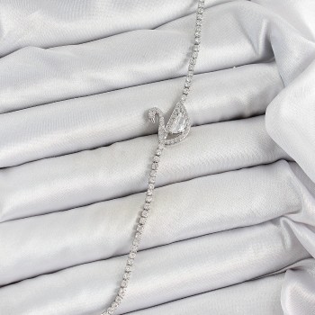 Pirinç Gümüş Renk Zirkon Taşlı Kuğu Model Kadın Bileklik