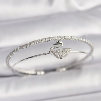 Pirinç Gümüş Renk Zirkon Taşlı Kuğu Model Kadın Bileklik