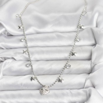 Pirinç Gümüş Renk Zirkon Taşlı Kutup Yıldızı Model Kadın Kolye