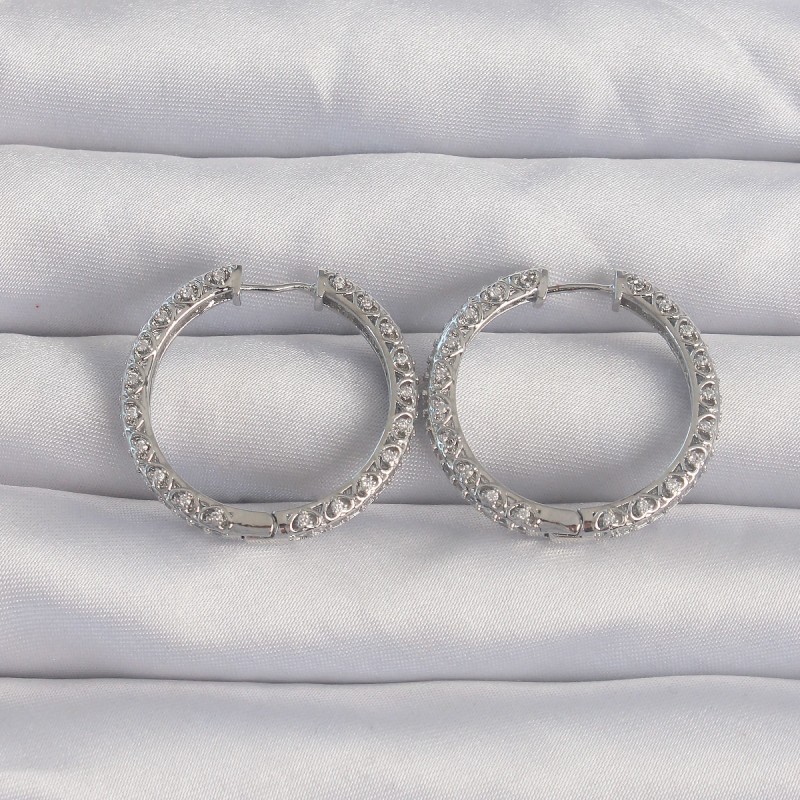 Pirinç Gümüş Renk Zirkon Taşlı Motifli Halka Küpe