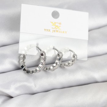 Pirinç Gümüş Renk Zirkon Taşlı Petek Halka Model YSX Trio Küpe Seti