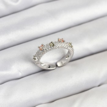 Pirinç Gümüş Renk Zirkon Taşlı Vintage Kadın Yüzük