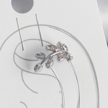 Pirinç Gümüş Renk Zirkon Taşlı Yaprak Model Kıkırdak Kadın Küpe