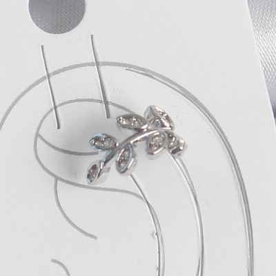 Pirinç Gümüş Renk Zirkon Taşlı Yaprak Model Kıkırdak Kadın Küpe